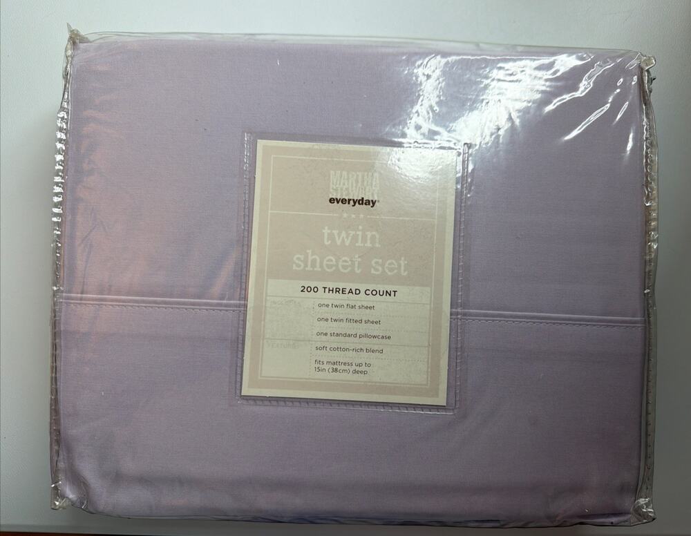Vintage Martha Stewart Twin Sheet Set 3pc Premium Pansy Purple 2007 New Sealed